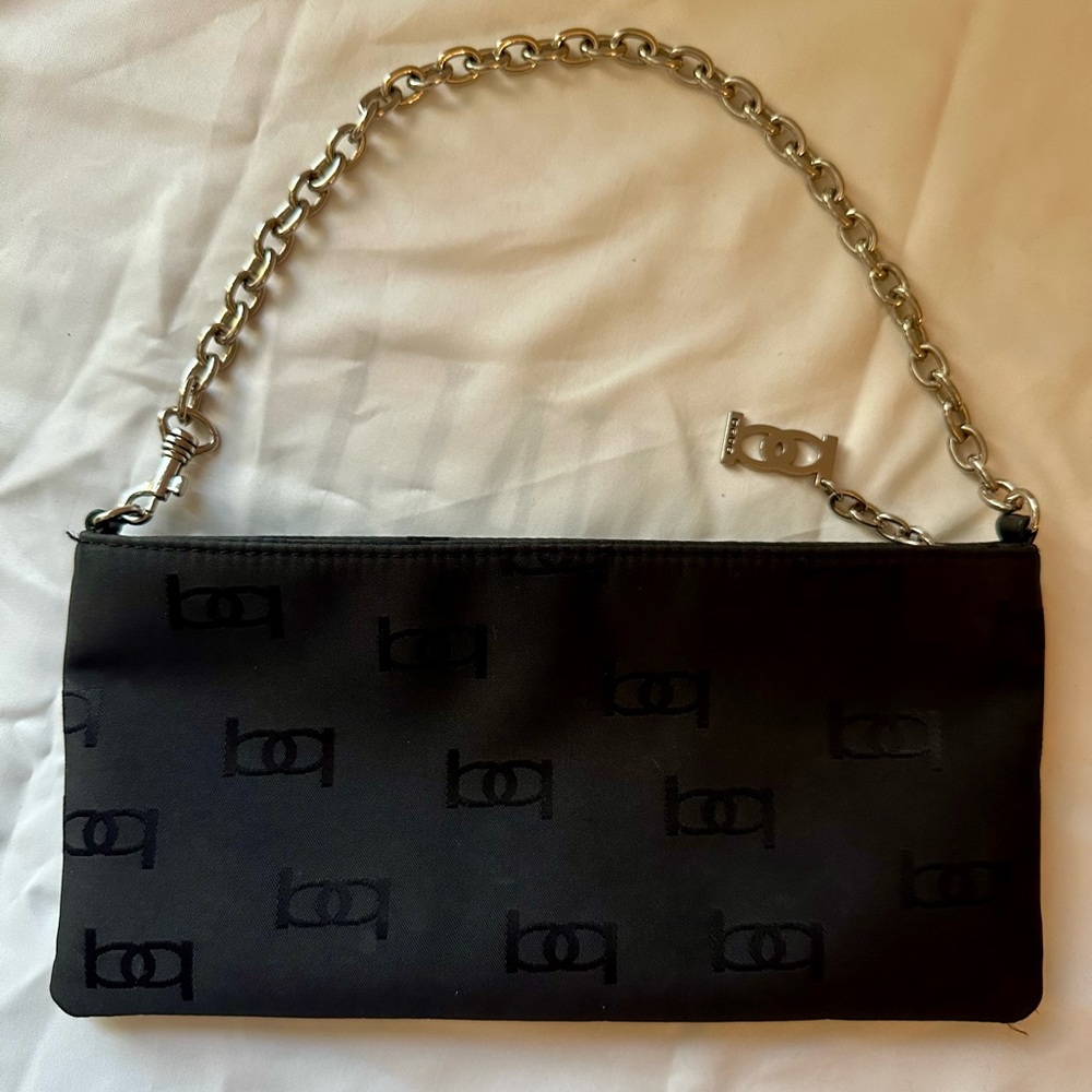Bebe Black Fabric Clasp Chain Strap Clutch Purse Y2K